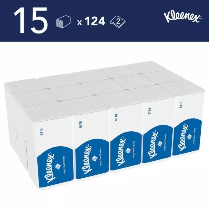 Kimberly-Clark Kleenex Folded White Hand Towels 215mm 2-Ply 124 Sheets, 6778