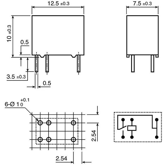RS PRO PCB Mount Signal Relay 12V dc Coil 2A Switching Current SPDT