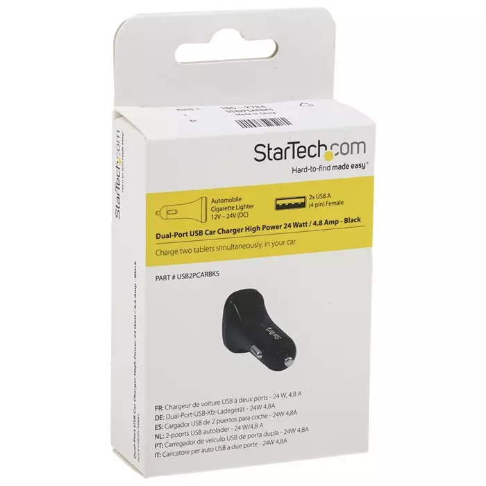 StarTech.com Car Charger 12-24 V DC Input 5 V DC Output 2.4 A, USB2PCARBKS