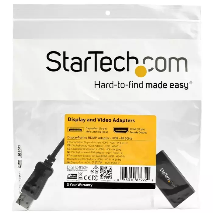 StarTech.com DisplayPort to HDMI Adapter 120mm Length - 4096 x 2160 Maximum Resolution, DP2HD4K60H