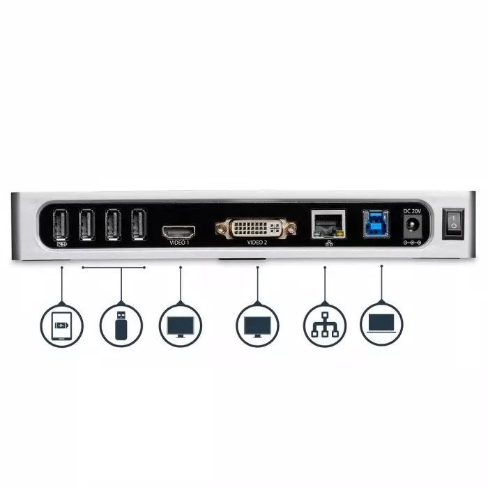 StarTech.com Dual Monitor USB 3.0 Docking Station with DVI HDMI - 6 x USB Ports USB C, DK30ADD