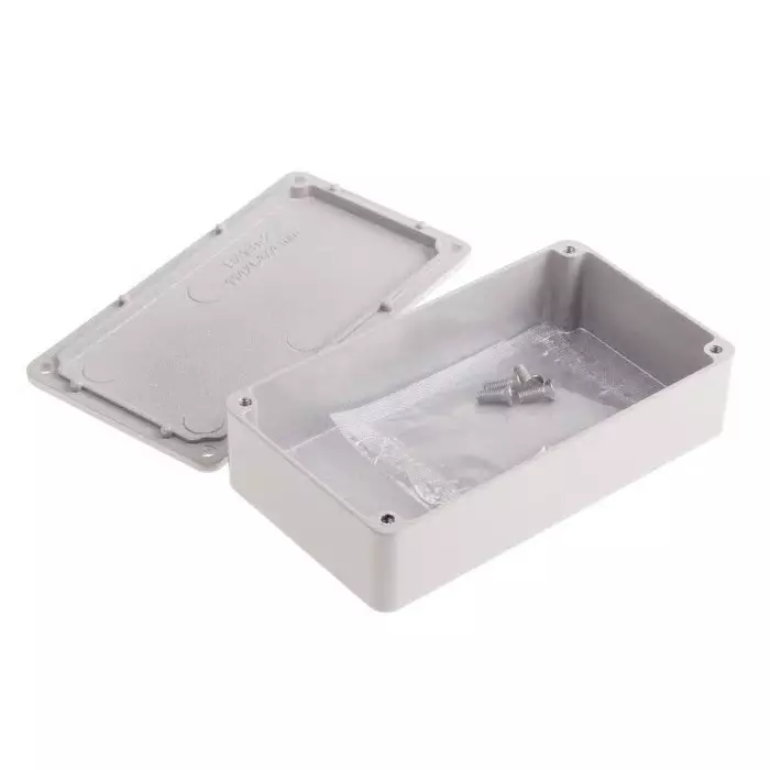 RS PRO Grey Die Cast Aluminium Enclosure Grey Lid 114.5 x 63.6 x 30.3 mm RAL 7038 Ral Code