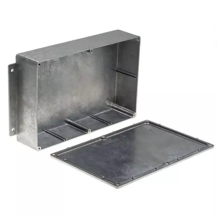 RS PRO Silver Die Cast Aluminium Enclosure IP66 Flanged Silver Lid 252 x 146.1 x 55.5 mm