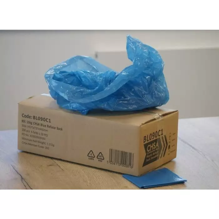 Cromwell Polythene Blue Polythene Refuse Sack 90L Capacity 22 µm Thic kNess 200 per Pac kAge, BL090C1 (Pack of 200)