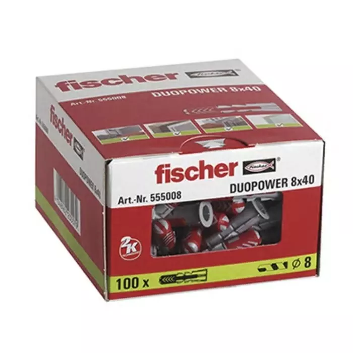 Fischer Nylon Screw Anchor 40 mm 8 mm Fixing Hole, 555008 (Pack of 100)