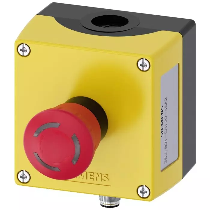 Siemens Black, Yellow Plastic 3SU1 Control Station Enclosure - 1 Hole 22mm Diameter, 3SU1801-0NV00-4SA2