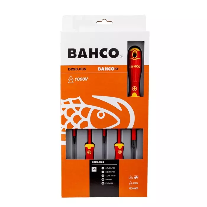 Bahco Phillips Slotted Insulated Screwdriver Set, B220.005 (Set of 5 Pcs)