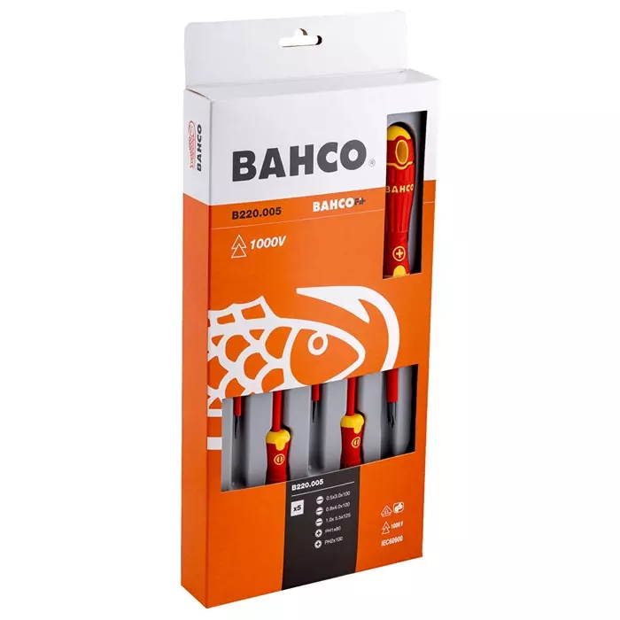 Bahco Phillips Slotted Insulated Screwdriver Set, B220.005 (Set of 5 Pcs)