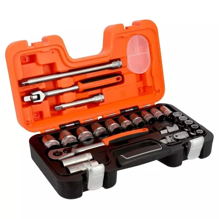 Bahco Standard Socket Set Imperial 1/2 inch with Ratchet 6 Point, S240AF (Set of 23 Pcs)