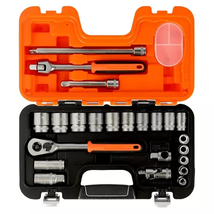 Bahco Standard Socket Set Imperial 1/2 inch with Ratchet 6 Point, S240AF (Set of 23 Pcs)