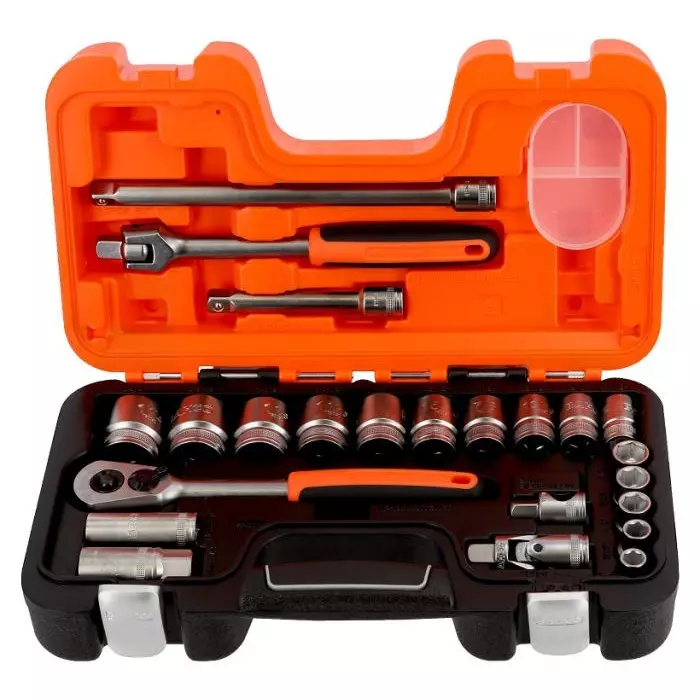 Bahco Standard Socket Set Imperial 1/2 inch with Ratchet 6 Point, S240AF (Set of 23 Pcs)