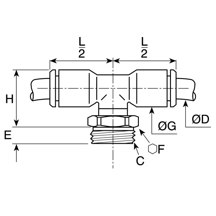 Legris LF3000 Series Tee Threaded Adaptor Push In 6 mm to Push In 6 mm Threaded-to-Tube Connection Style, 3198 06 10 (Pack of 5 Pcs)
