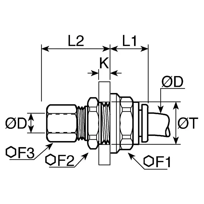Legris LF3000 Series Bulkhead Tube-to-Tube Adaptor Push In 6 mm to Push In 6 mm Tube-to-Tube Connection Style, 3146 06 00 (Pack of 5 Pcs)