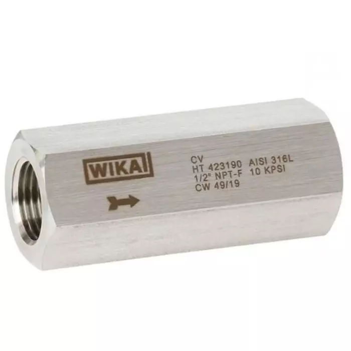WIKA Single Inline Mounting Hydraulic Check Valve NPT 1/2 inch 1.38 bar Cracking Pressure, 57420084