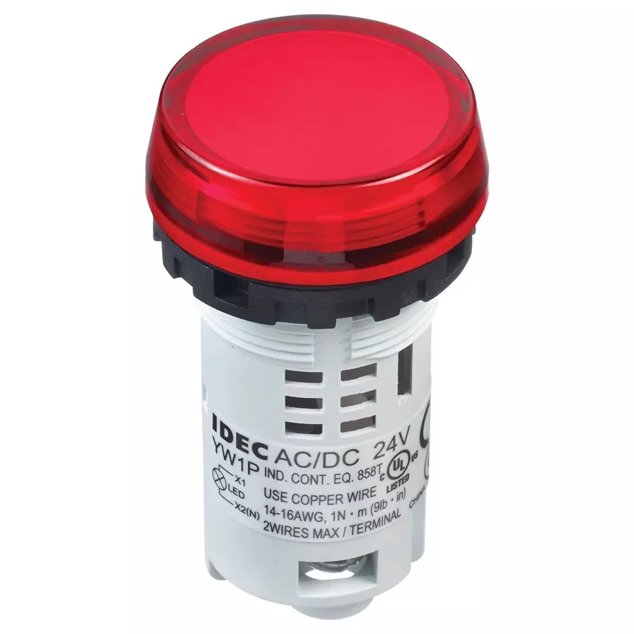 IDEC PILOT LIGHT, RED, 24VAC/VDC, YW1P-1BUQ4R