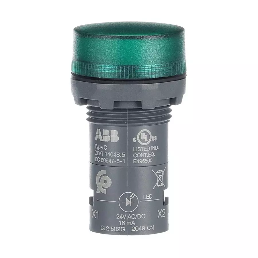 ABB Pilot Light, Green, 24V, 22.3 mm, Screw, 1SFA619403R5022