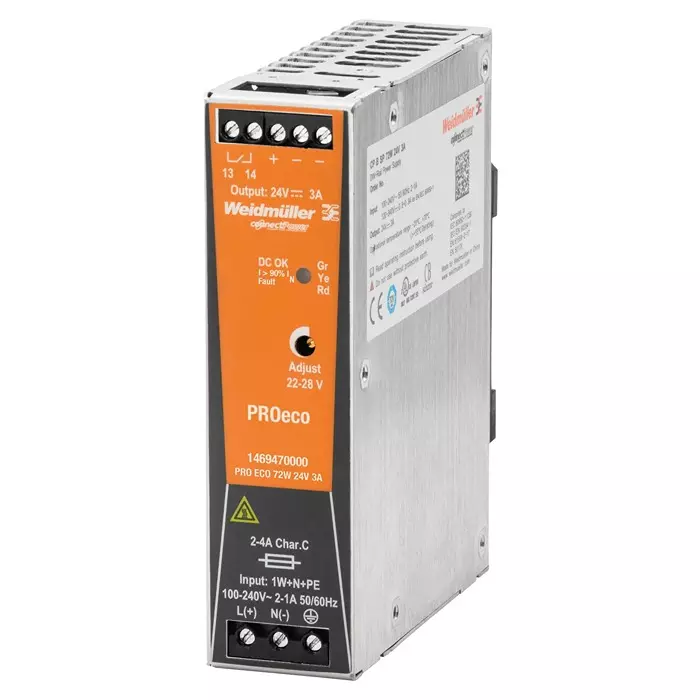 Weidmuller POWER SUPPLY, AC-DC, 24V, 3A, 1469470000
