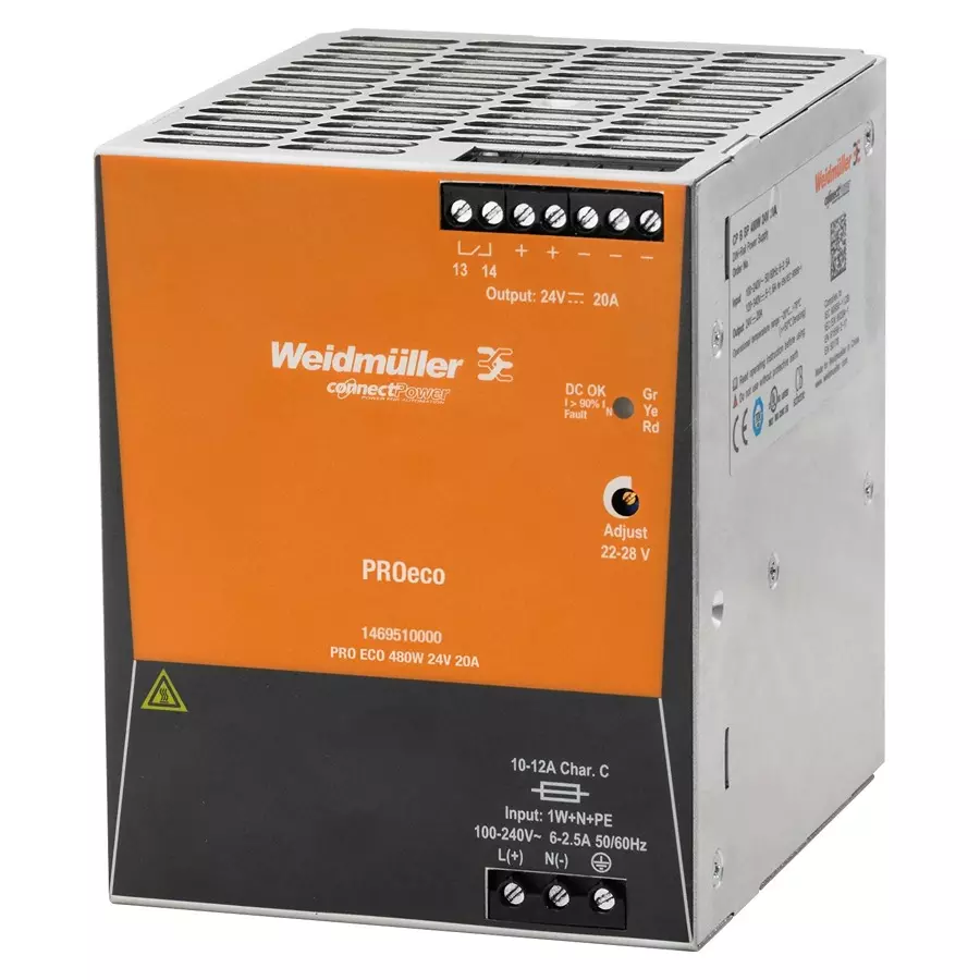 Weidmuller POWER SUPPLY, AC-DC, 24V, 20A, 1469510000