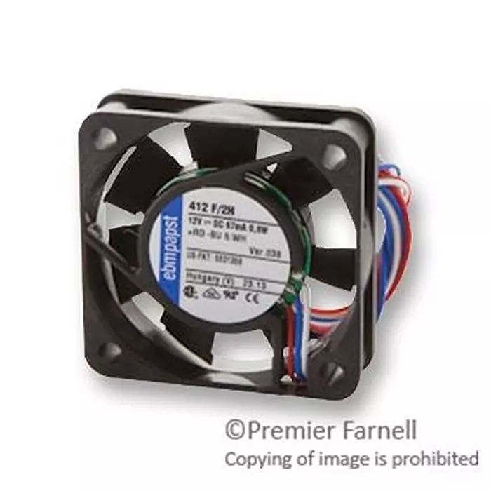 ebmpapst FAN, 40X40X10MM, 12VDC, 5.3CFM, 29DBA, 412F/2H-038