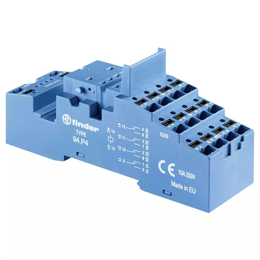 FINDER RELAY SOCKET, DIN RAIL/PANEL, 14PIN, QC, 94P4SMA