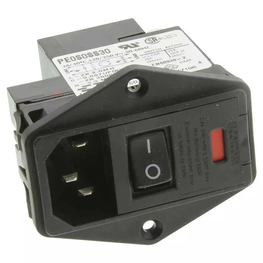 CORCOM - TE CONNECTIVITY IEC FILTER, STANDARD, 3A, 250VAC, QC, PE0S0SS30