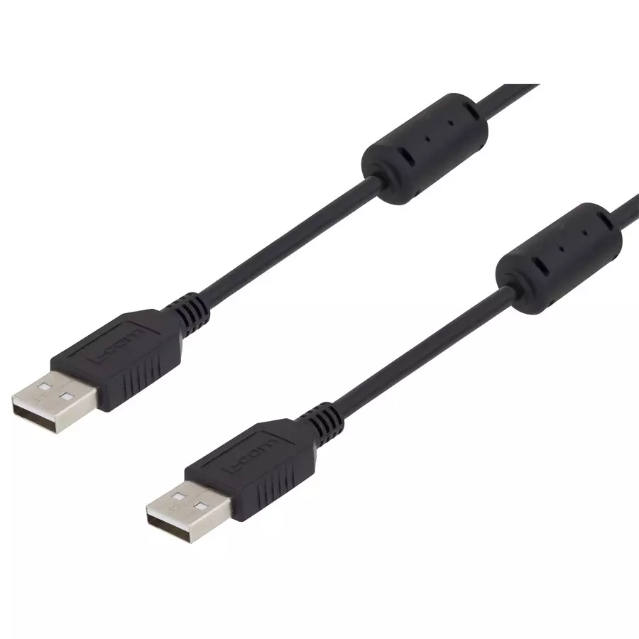 L-COM CABLE, USB 2.0 A-A PLUG, 2M, BLACK, U2A00001-2M