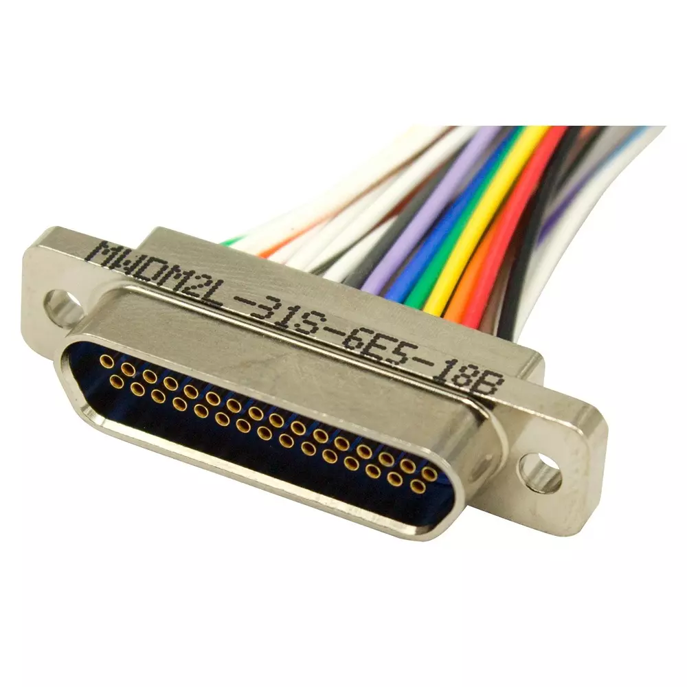 GLENAIR Cable, 25Pos, Micro D Rcpt-Free End, 18", MWDM2L-25S-6E5-18B