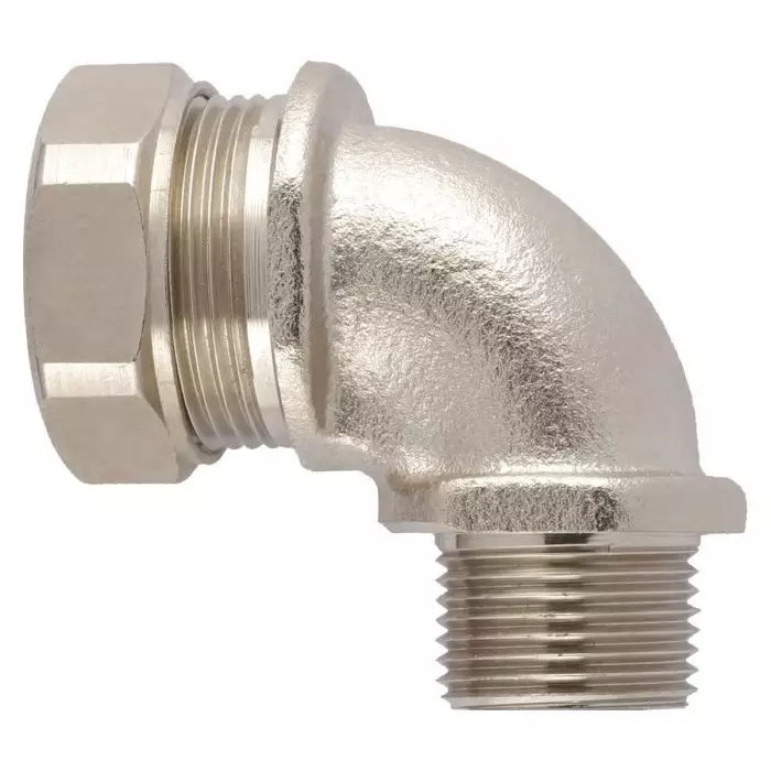 Flexicon 90° Elbow Conduit Fitting 25mm Nominal Size M25 Nickel Plated Brass IP65 Rating, FSU25-M25-C90 (Pack of 10 Pcs)