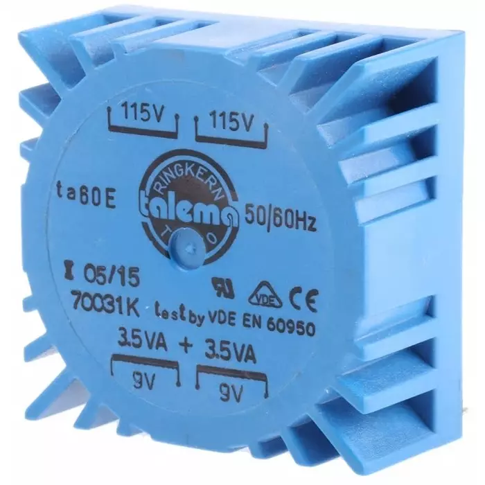 Nuvotem Talema Toroidal Transformer 115 V AC 230 V AC 2 x 9V AC 7VA 2 Output, 70031K