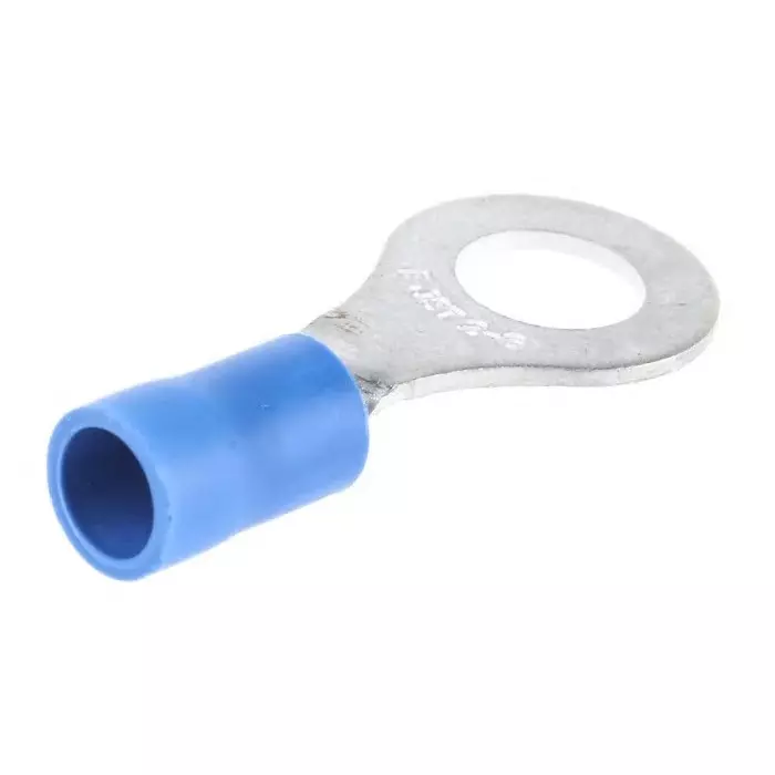 JST (JAPAN SOLDERLESS TERMINALS) FV Insulated Ring Terminal 6mm Stud Size 1mm² to 2.6mm² Wire Size Blue, FVWS2-6 (Pack of 100 Pcs)