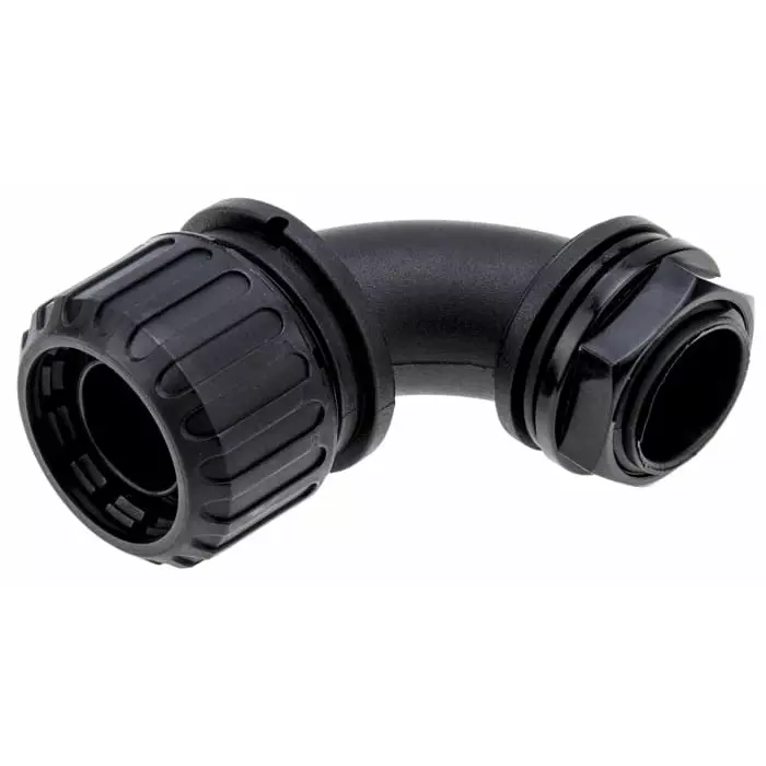 Adaptaflex 90° Elbow Conduit Fitting 20mm Nominal Size M20 Nylon 66 Black IP65 Rating, XF20/M20/C90 (Pack of 5 Pcs)