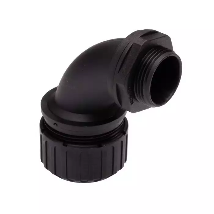 Adaptaflex 90° Elbow Conduit Fitting 25mm Nominal Size M25 Nylon 66 Black IP65 Rating, XF25/M25/C90 (Pack of 5 Pcs)