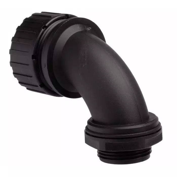Adaptaflex 90° Elbow Conduit Fitting 25mm Nominal Size M25 Nylon 66 Black IP65 Rating, XF25/M25/C90 (Pack of 5 Pcs)