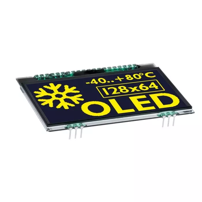 Display Visions OLED Display 2.9 inch Yellow 128x64 Pixels Graphics I2C SPI Interface, EA OLEDL128-6LGA