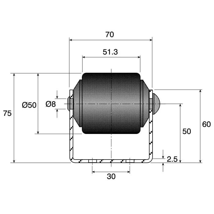 Interroll Conveyor Roller Heavy Duty 50mm Diameter 51.3mm Width 2002mm x 74mm, BU50(19WHEELS)