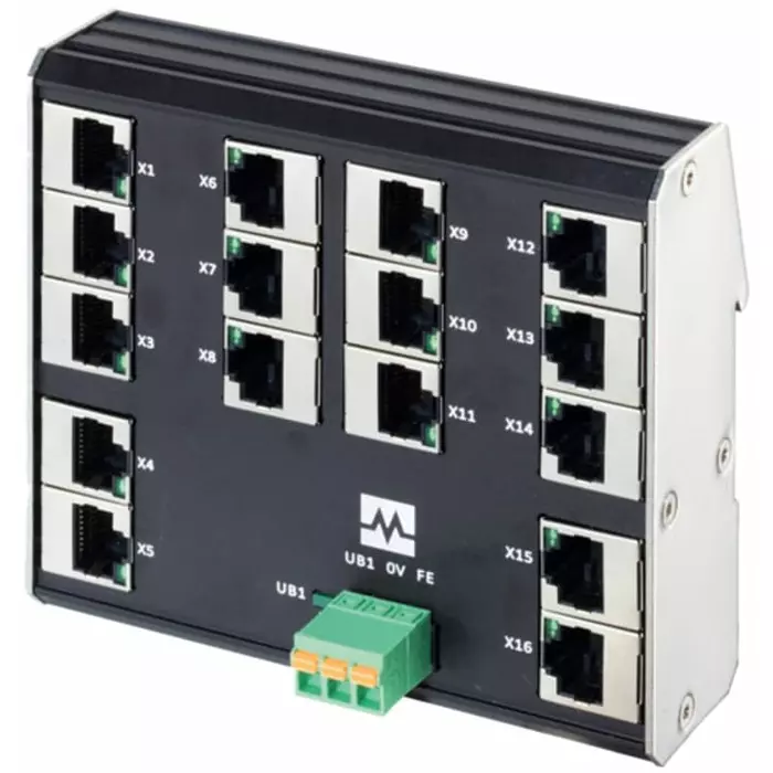 Murrelektronik Limited 58 Series DIN Rail Mount Network Hub 16 RJ45 Ports 9-36V DC, 58904