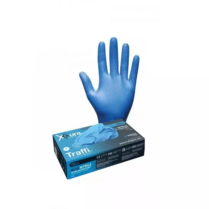 Traffi TD06 Blue Powder-Free Nitrile Disposable Gloves Size- XL, A-TD06-BL-XL (Pack of 50 Pair)