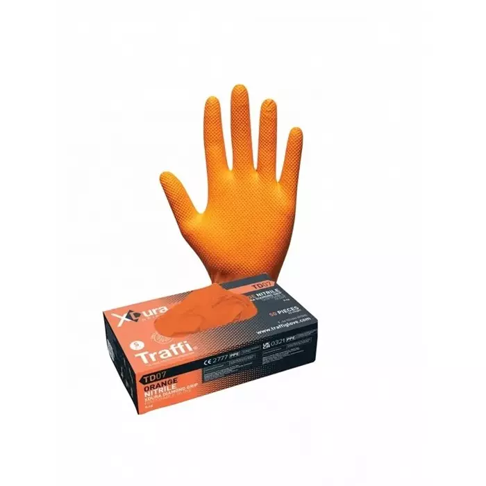 Traffi TD07 Orange Powder-Free Nitrile Disposable Gloves Size- L, A-TD07-OR-L (Pack of 50 Pair)