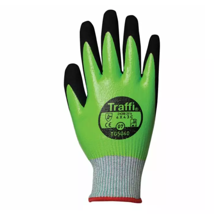 Traffi Cut Resistant Nylon Gloves Nitrile Coating Green Size 8, TG5060-08 (1 Pair)