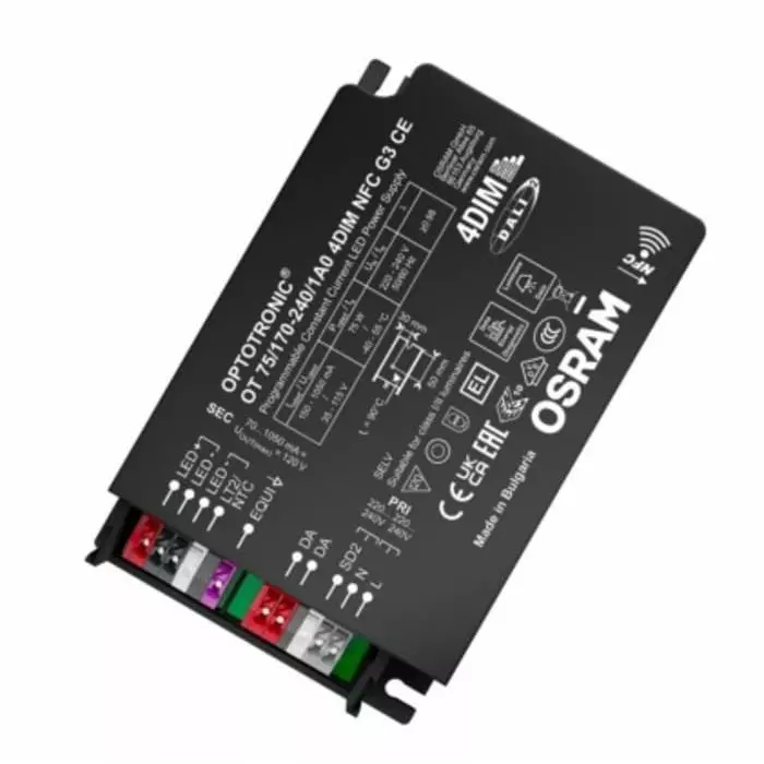 OSRAM LEDVANCE Dimmable LED Driver 35-115V Output 75W Output 700mA Output Constant Current Dimmable, OT-75/170-240/1A0-4DIM-NFC-G3