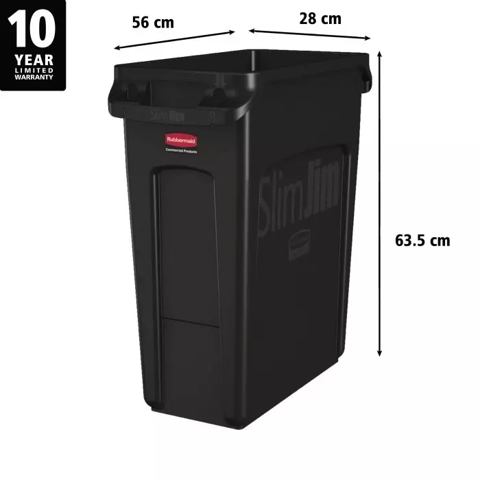 RUBBERMAID 60L Black PE Waste Bin, 1955959