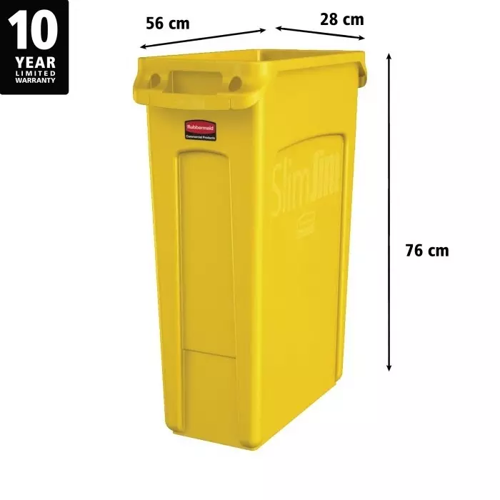 RUBBERMAID Slim Jim 23gal Yellow Polypropylene Waste Bin, 1956188
