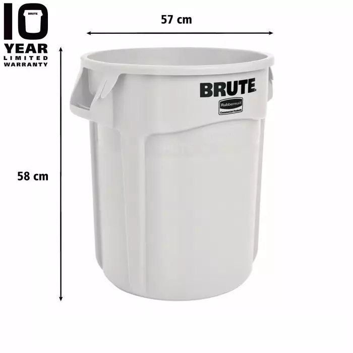 RUBBERMAID Brute 75L White PE Waste Bin, FG262000WHT