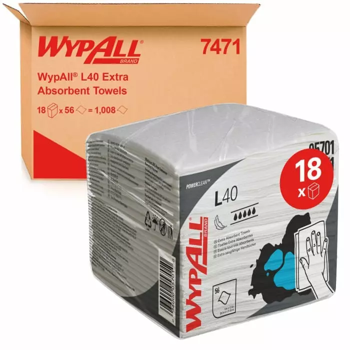 Kimberly Clark WypAll L40 7471 White Paper Towel for Industrial Cleaning Dry Use 304 x 317mm Single Use, 7471