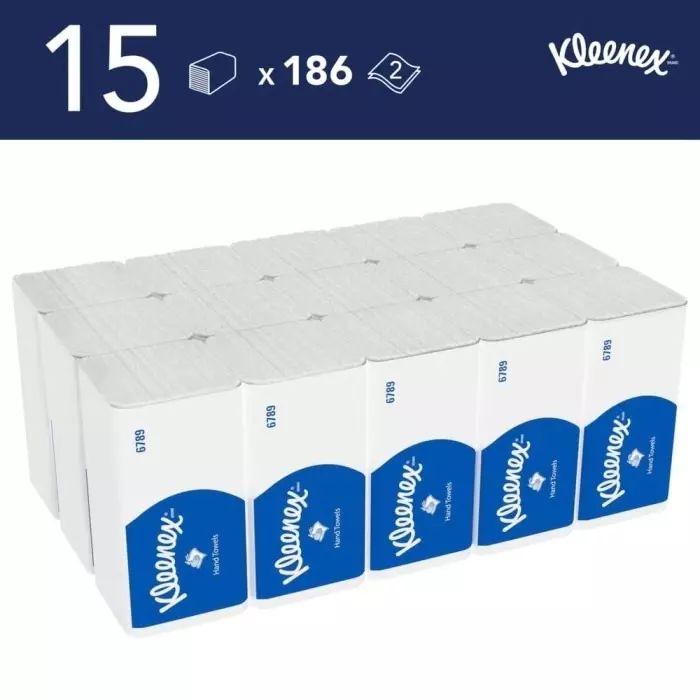 Kimberly-Clark Kleenex Folded White Paper Towel 215mm 2-Ply 186 Sheets, 6789