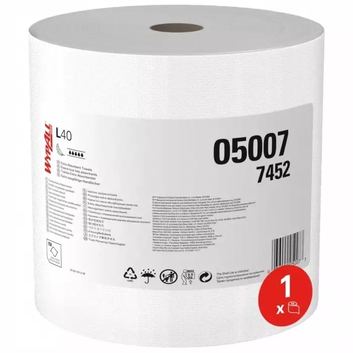 Kimberly-Clark WypAll L40+ Power Clean Rolled White Paper Towel 750 Sheets, 7452