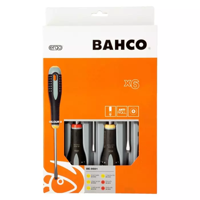 Bahco Phillips Slotted Screwdriver Set, BE-9881 (Set of 6 Pcs)
