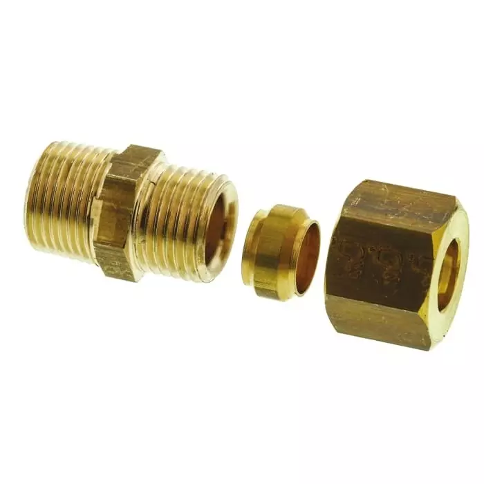 Legris Brass Pipe Fitting Straight Compression Coupler Male R 3/8 inch to Female 10 mm, 0105 10 17 (Pack of 5 Pcs)