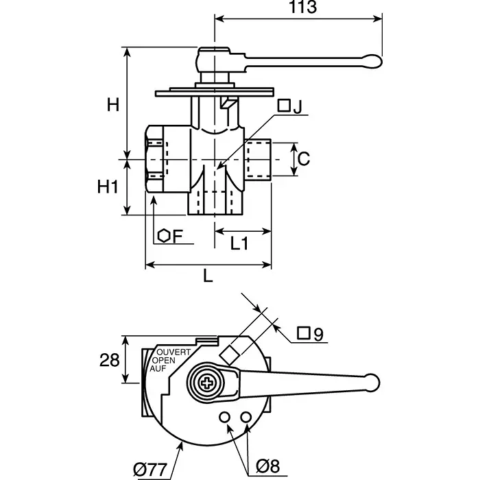 Legris Brass 3 Way Ball Valve Threaded BSPP 1/2 inch 40 Bar Operating Pressure, 0438 12 21