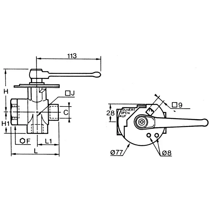 Legris Brass 3 Way Ball Valve Threaded BSPP 1/2 inch 40 Bar Operating Pressure, 0438 12 21